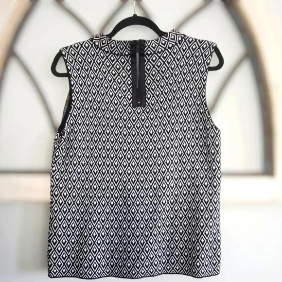 Vince Camuto black Jacquard mock Neck sleeveless Cotton sweater PL - Picture 2 of 4